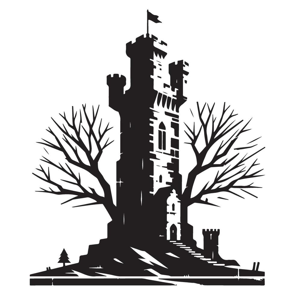 Mysterious Tower Castle Silhouette a Landscape Art vector