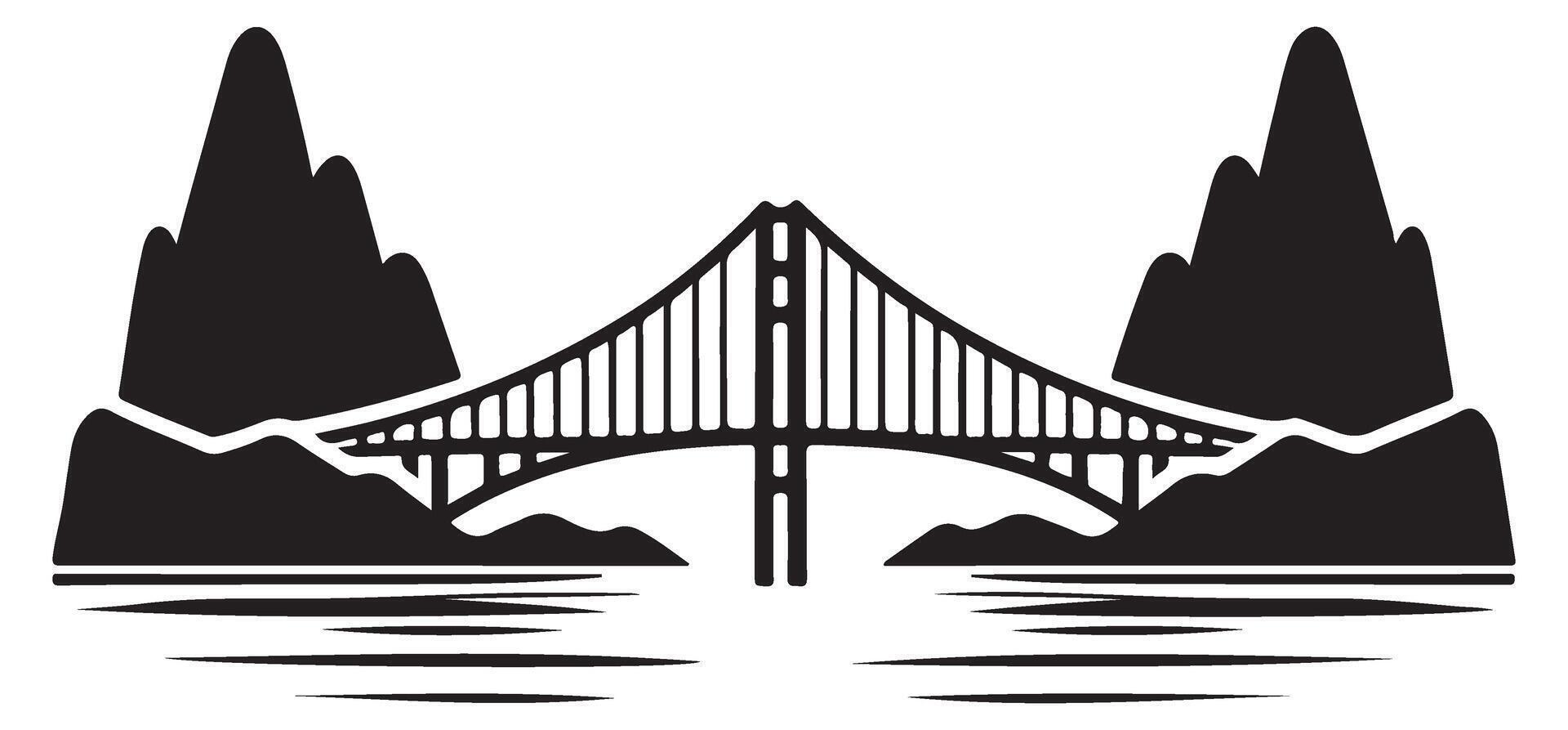 Golden Gate Bridge Silhouette with Mountains Landscape Illustration Art vector