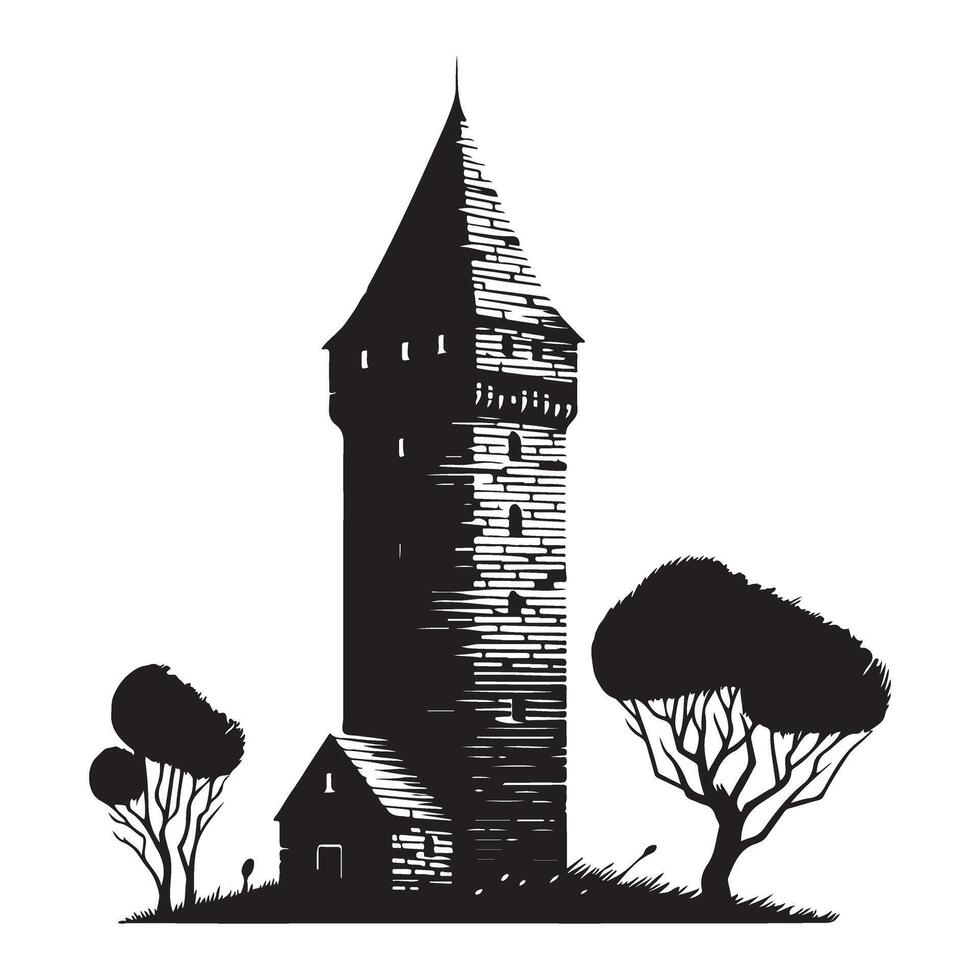 Medieval Tower Silhouette Illustration for Fantasy Game Design vector