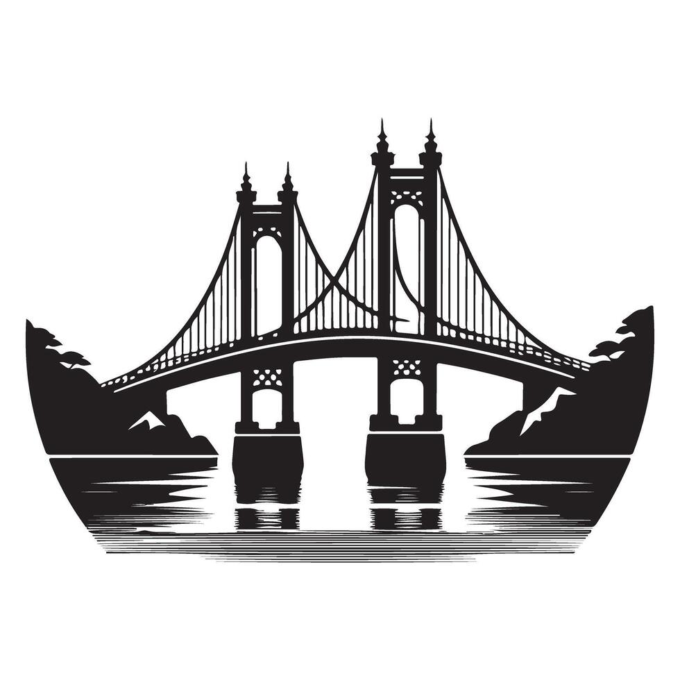 Iconic Suspension Bridge Silhouette Illustration for Engineering Projects vector