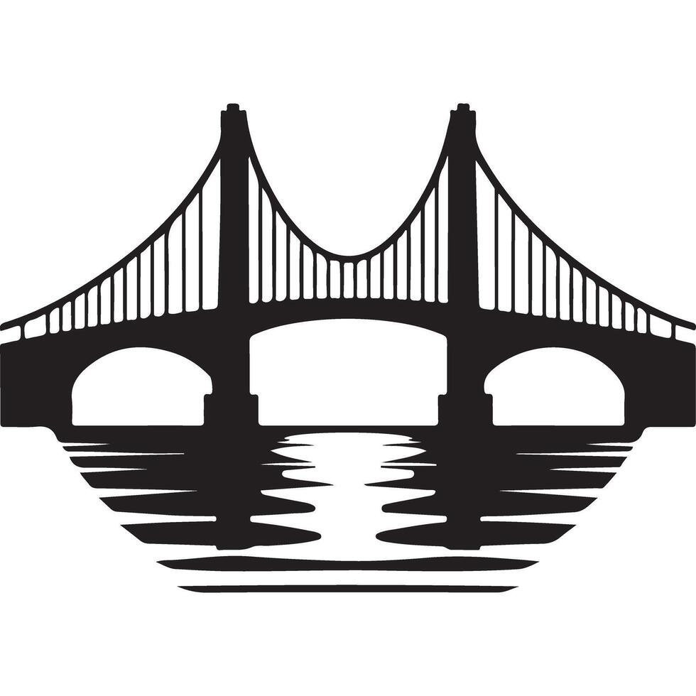 Bridge Silhouette Illustration Suspension Landmark Transportation Architecture vector