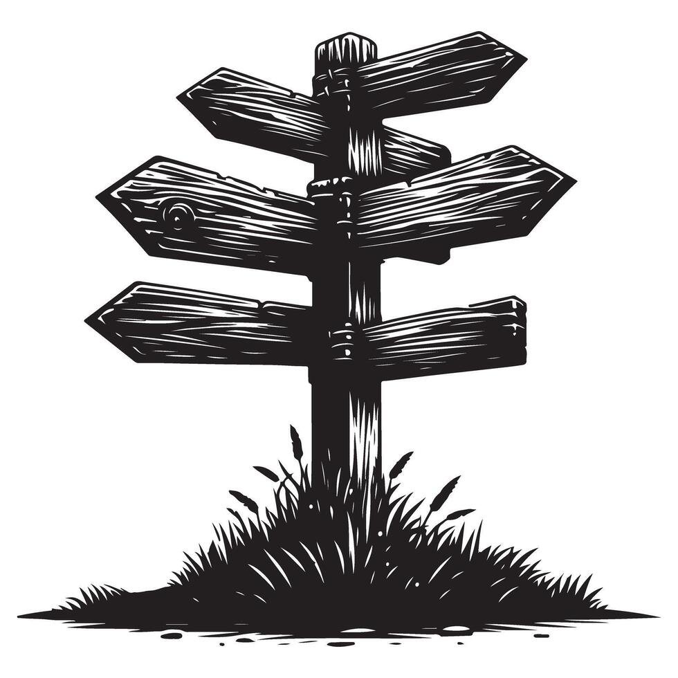 Rustic Wooden Signpost Silhouette Art for Directional Purposes vector