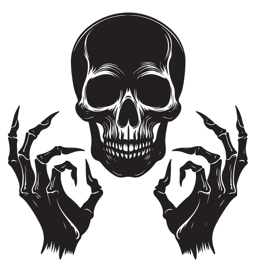 Skull with Skeleton Hands Illustration a Gothic Silhouette Art vector