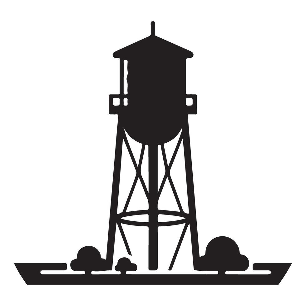 Vintage Water Tower Silhouette Illustration Design Graphic vector