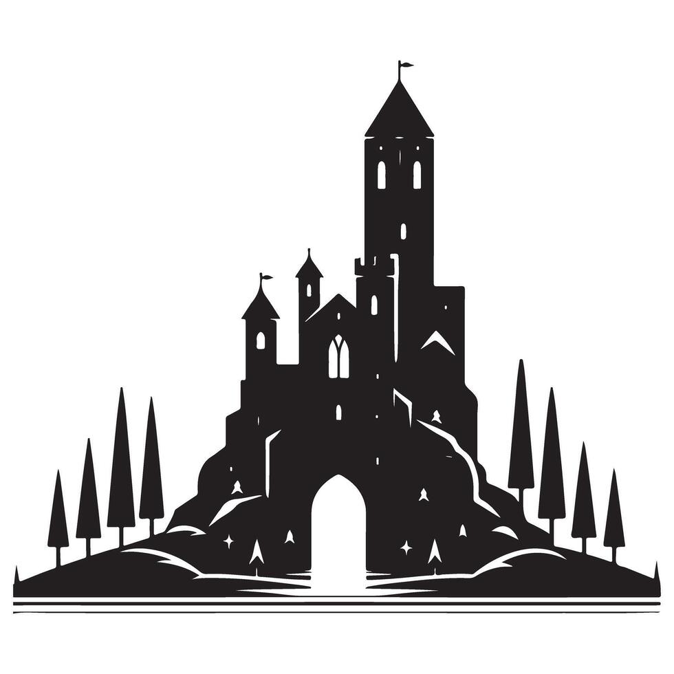 Majestic silhouette castle with arched entrance illustration for historical projects vector