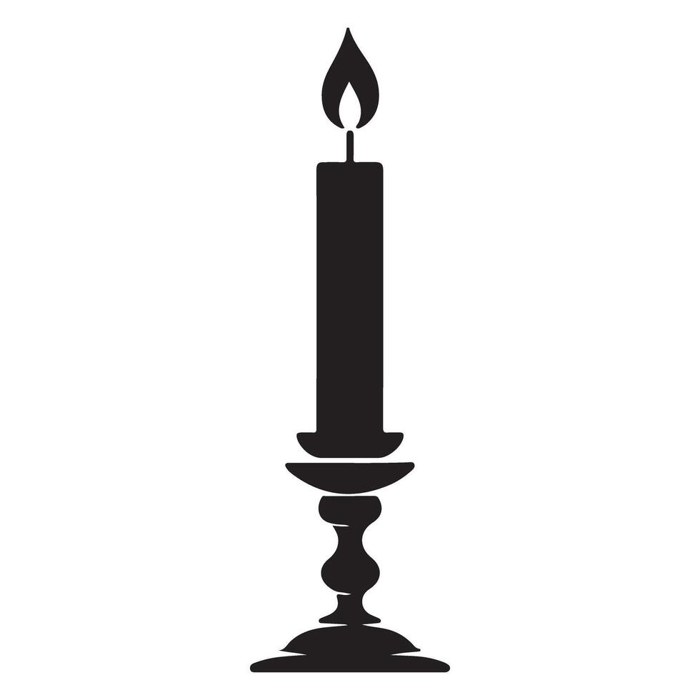 Elegant silhouette candle stick with flame for cozy atmosphere vector