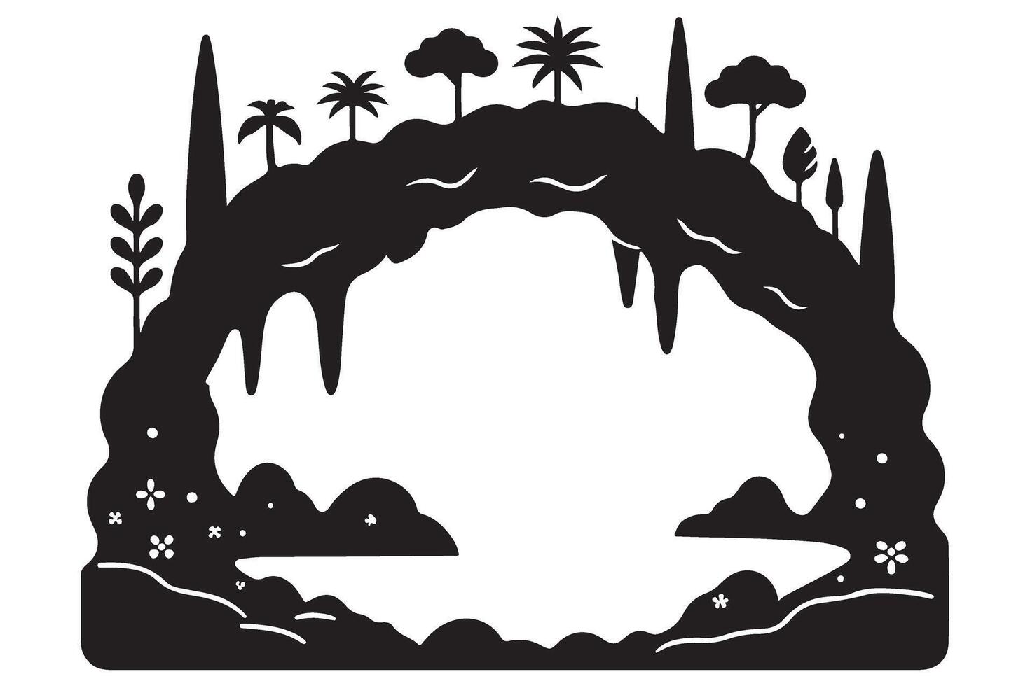 Tropical Cave Silhouette Illustration Exotic Paradise vector
