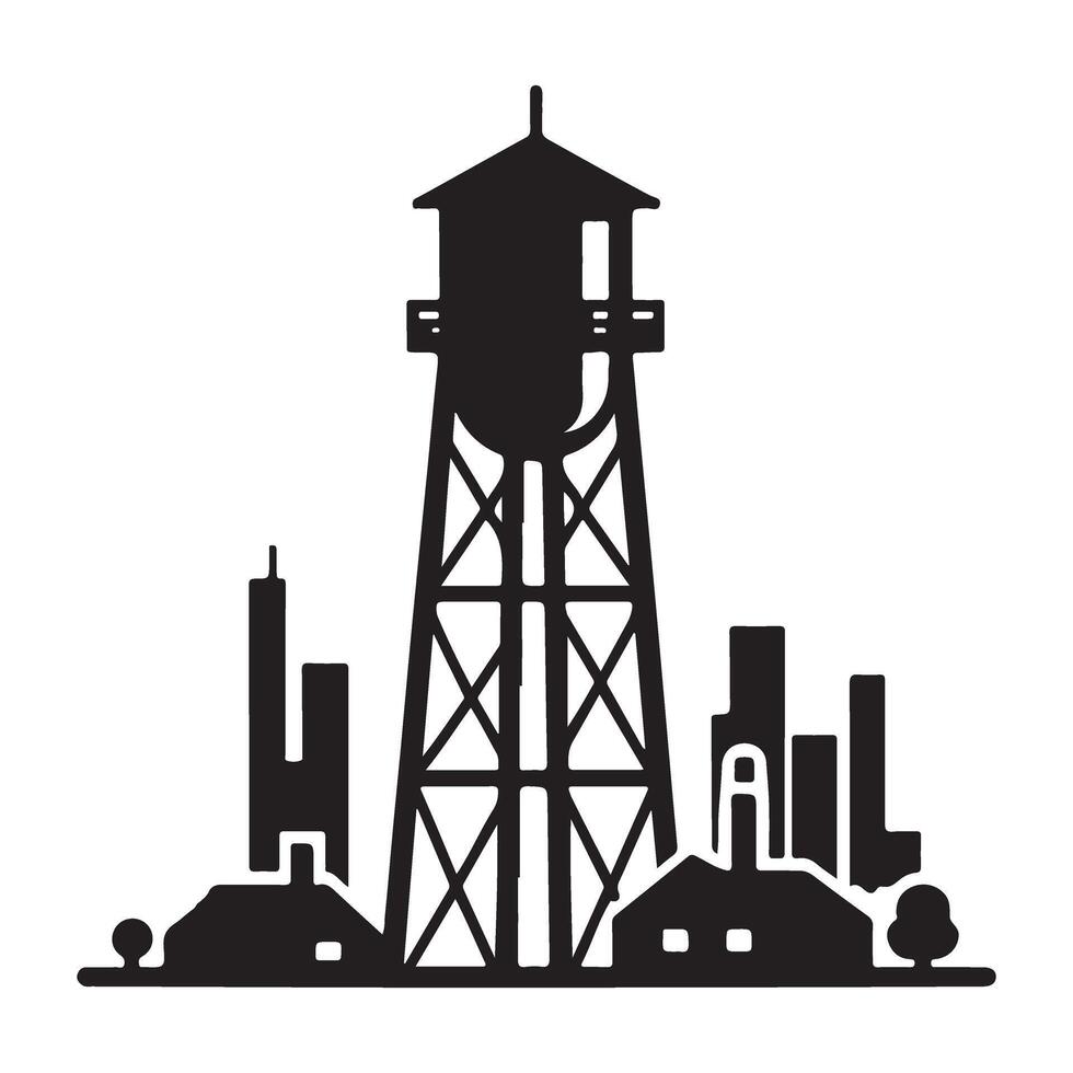 Water Tower Silhouette in Cityscape Landmark Illustration vector