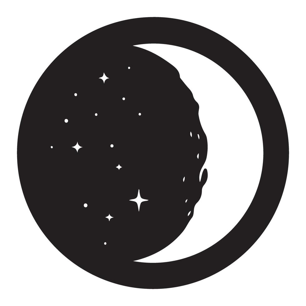 Full Moon Silhouette Illustration Circle Starry Night Sky Design vector