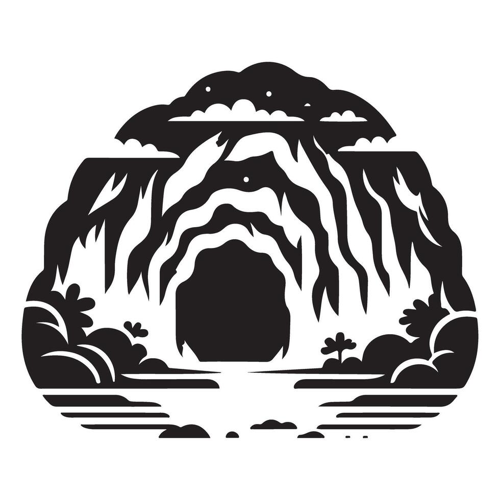 Cave Entrance Landscape Silhouette Nature Illustration Scenic Design Element vector