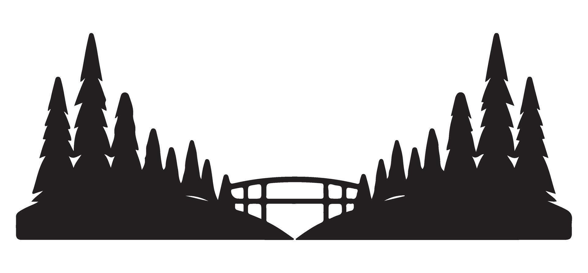 Scenic Bridge Silhouette Surrounded by Trees Nature Landscape Design vector