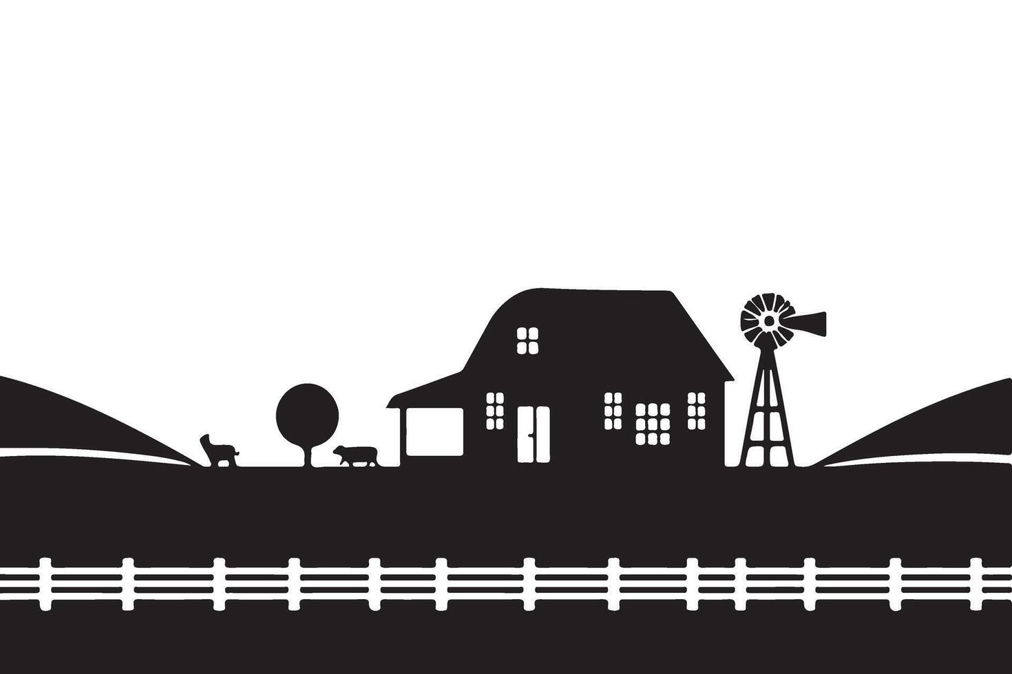 Idyllic Farm Landscape Illustration Capturing Rural Scenery and Pastoral Charm vector