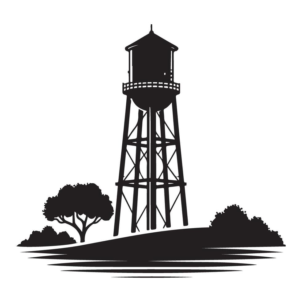 Water Tower Silhouette Rural Landscape Graphic for Designers vector