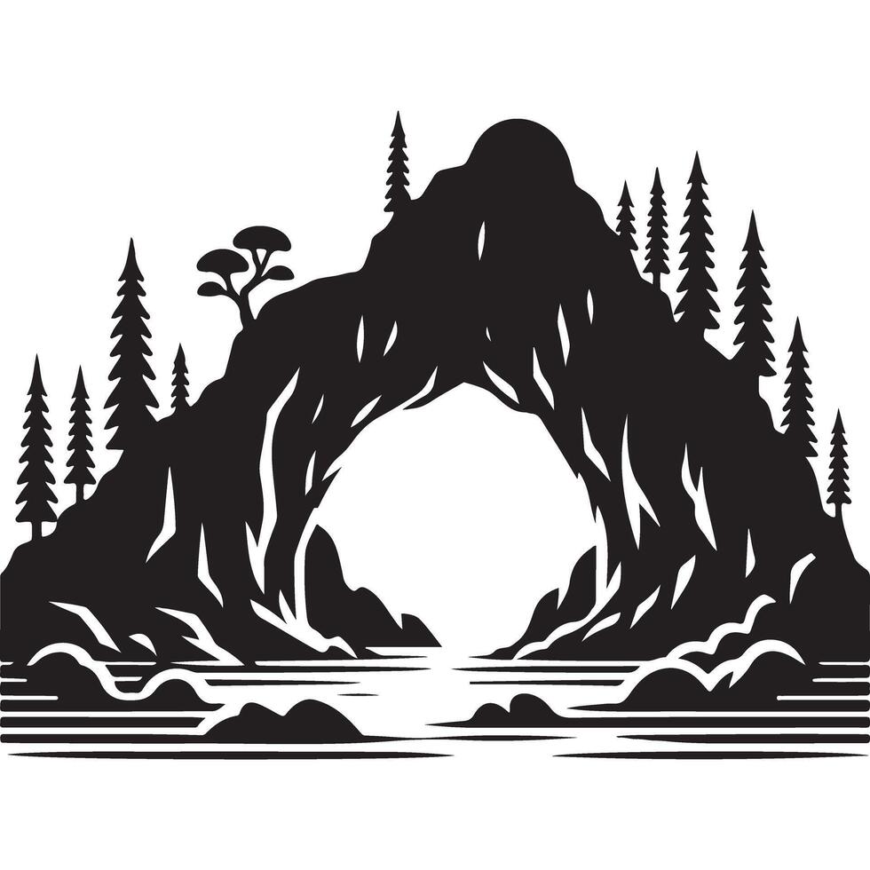 Mountain Cave Landscape Illustration Silhouette Design vector