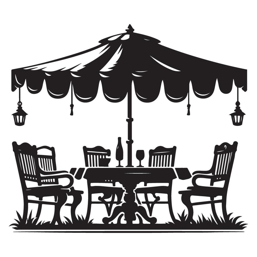Patio Furniture Silhouette with Umbrella Design Element vector