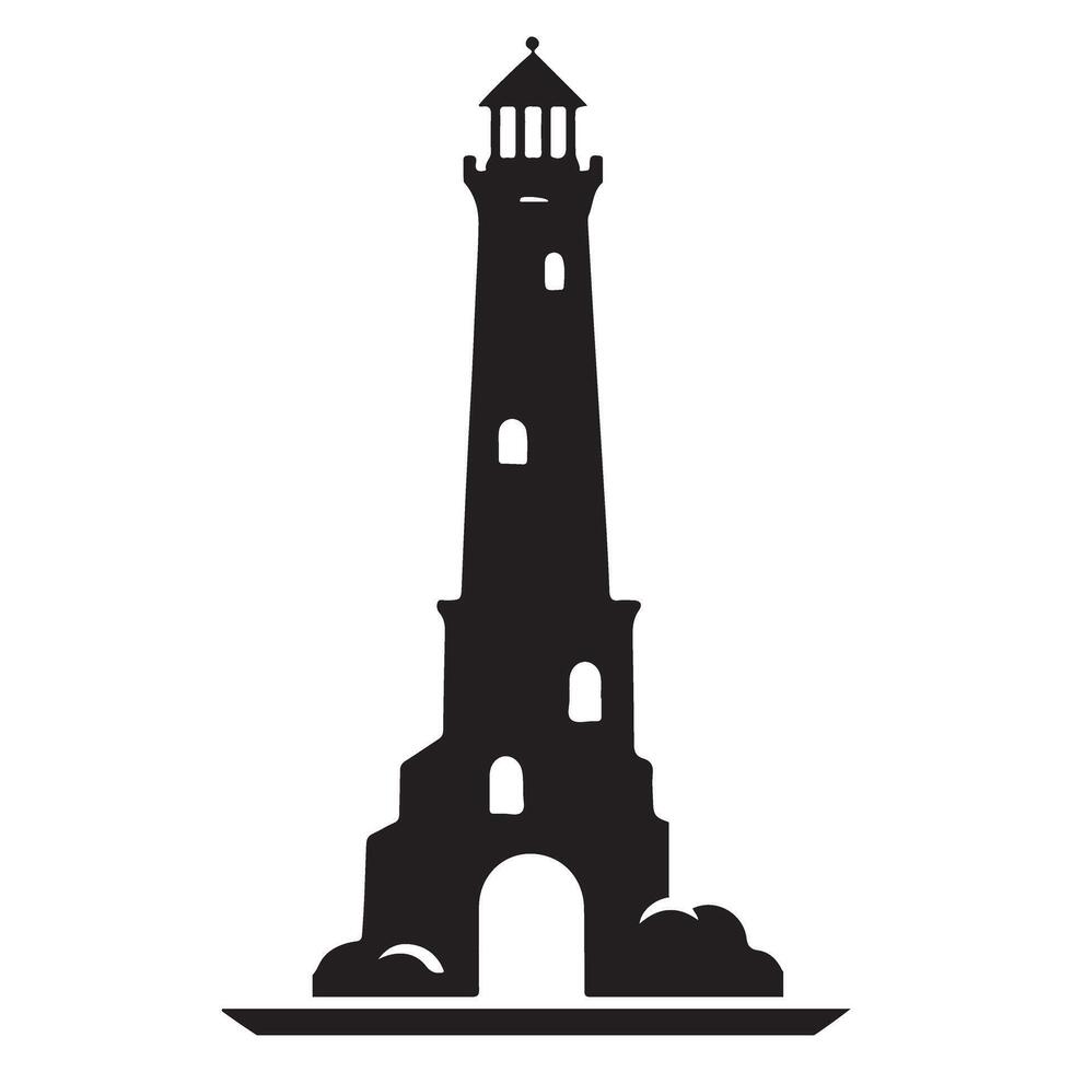 Iconic lighthouse silhouette guiding navigation and maritime safety artwork vector