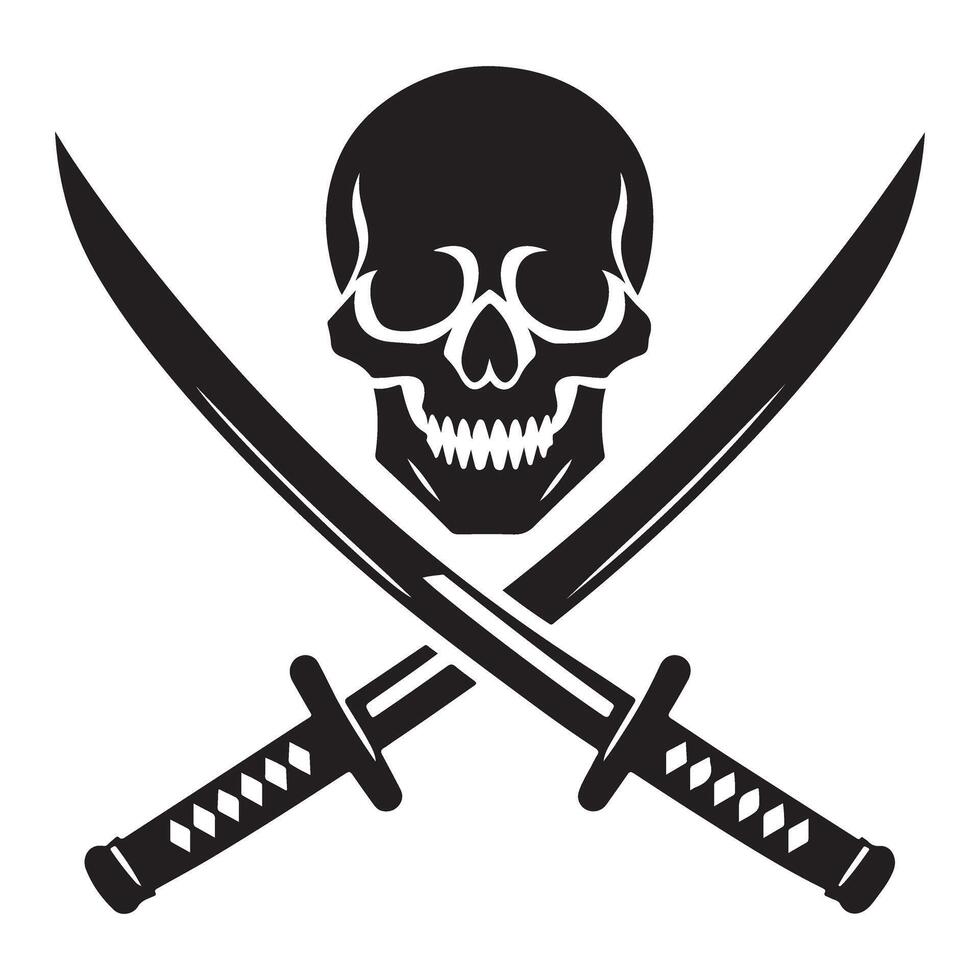 Pirate skull with crossed swords symbol of adventure and danger vector