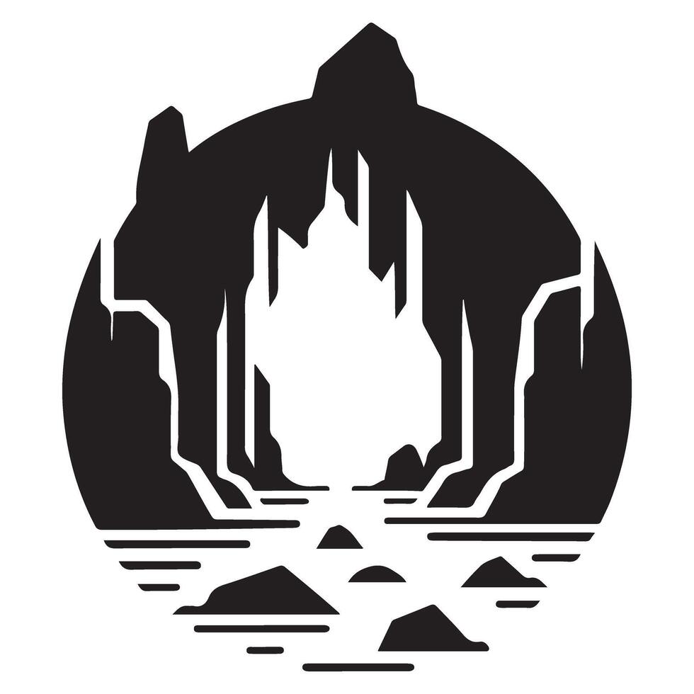 Cave Entrance Silhouette Illustration Mysterious Natural Underground Landmark vector