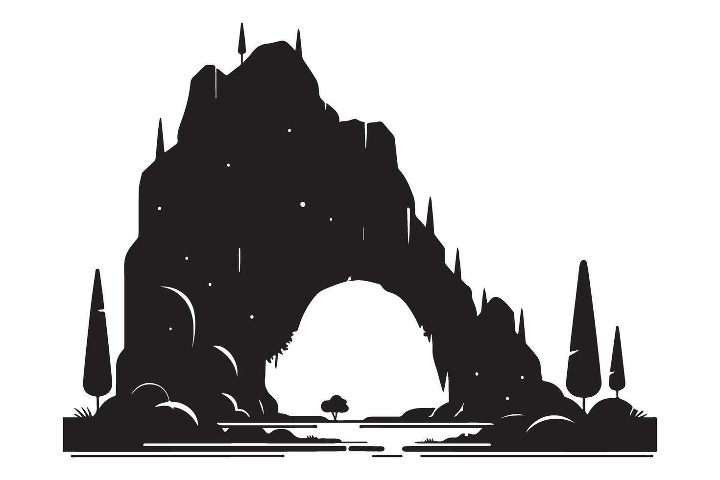 Cave Entrance Silhouette Illustration for Adventure and Exploration vector