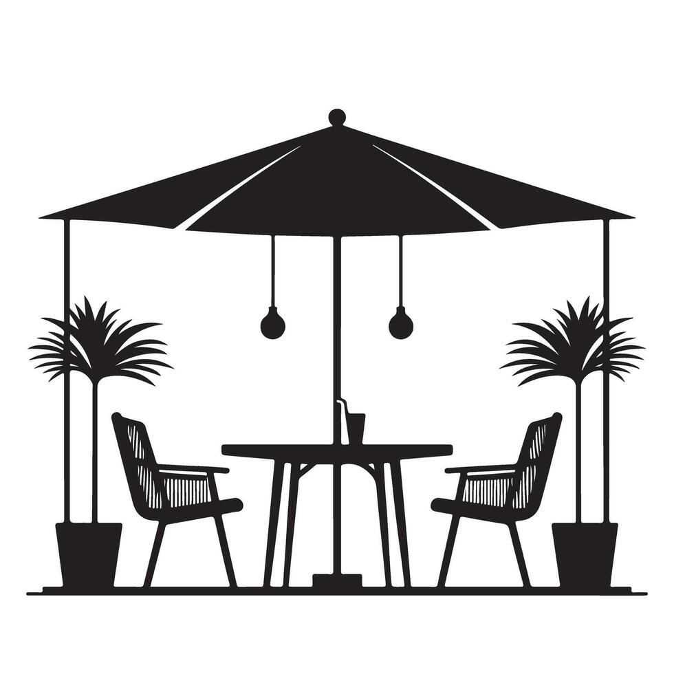 Outdoor Cafe Table Under Umbrella Silhouette Illustration Design vector