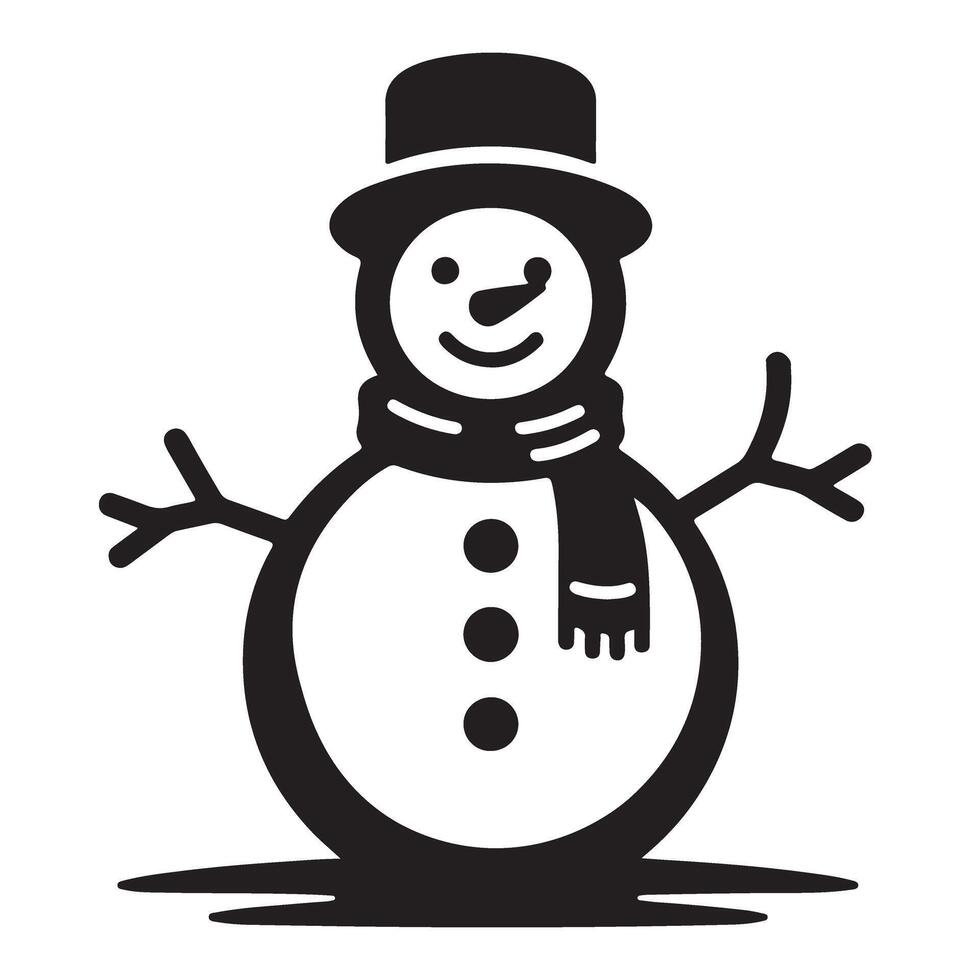 Charming silhouette of a cheerful snowman with a hat illustration vector