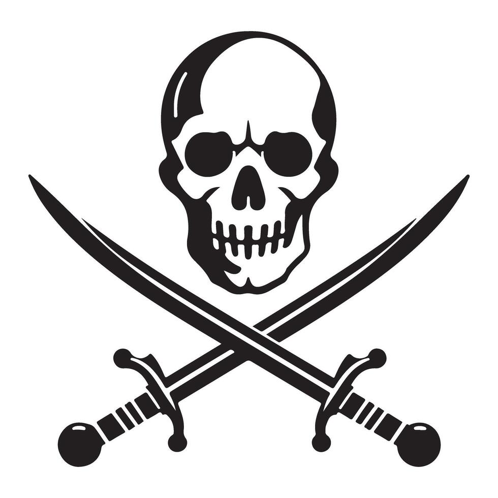 Pirate Skull and Crossed Swords Symbol Silhouette Illustration for Halloween vector