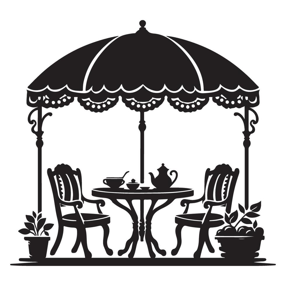 Outdoor Tea Garden Silhouette Illustration Concept Design vector