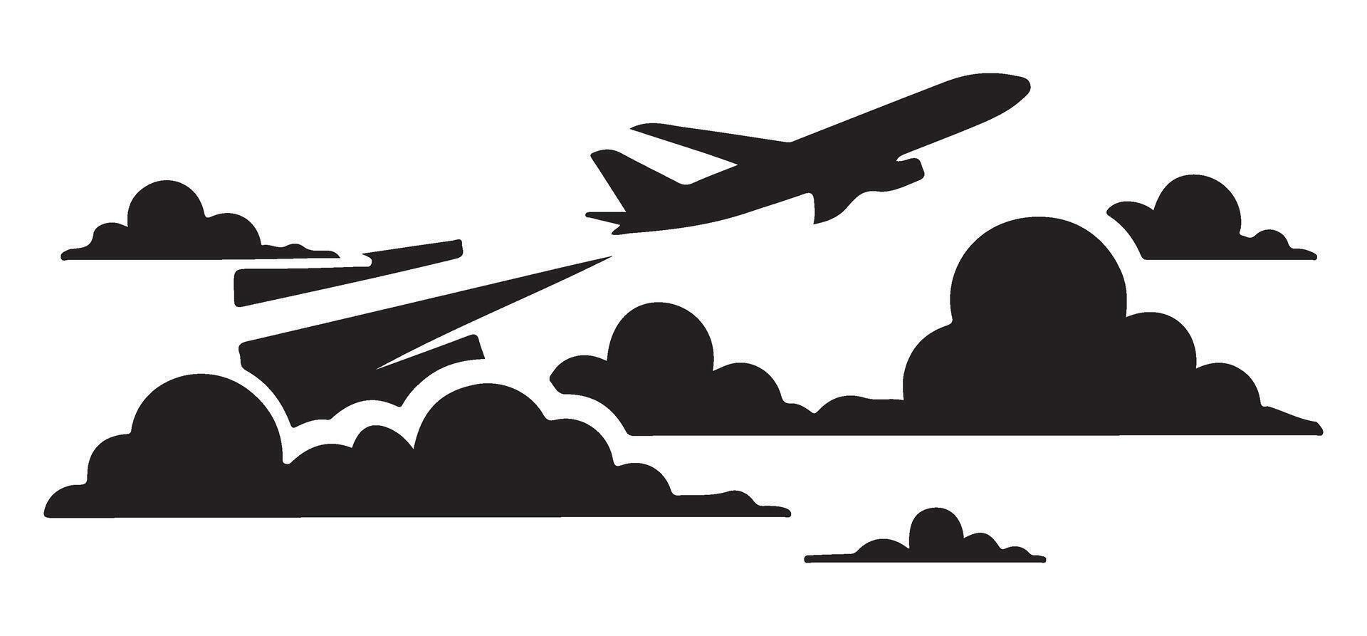 Airplane Silhouette Ascending Through Clouds Air Travel Illustration vector
