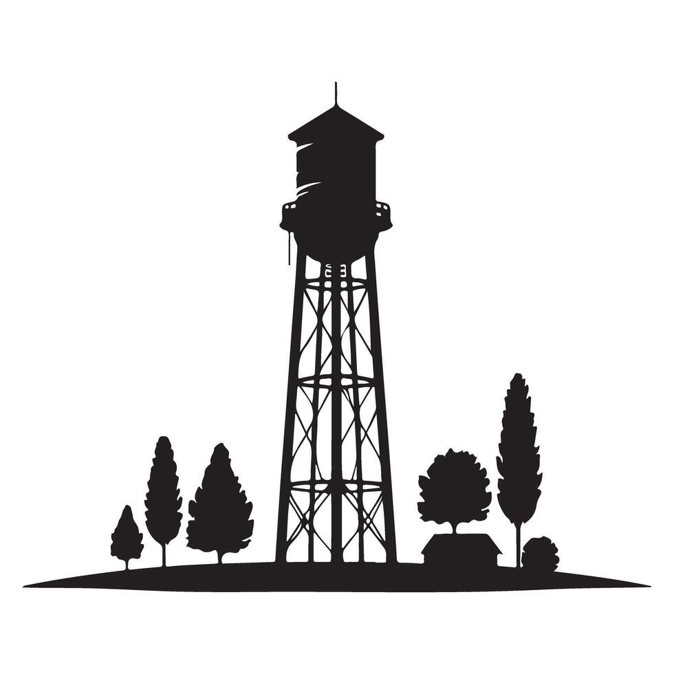 Rural Landscape Water Tower Symbolizing Community Infrastructure and Water Supply vector