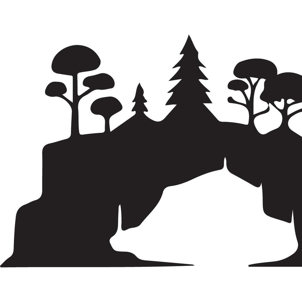Majestic landscape Cave silhouette illustration with trees and rocky arch vector