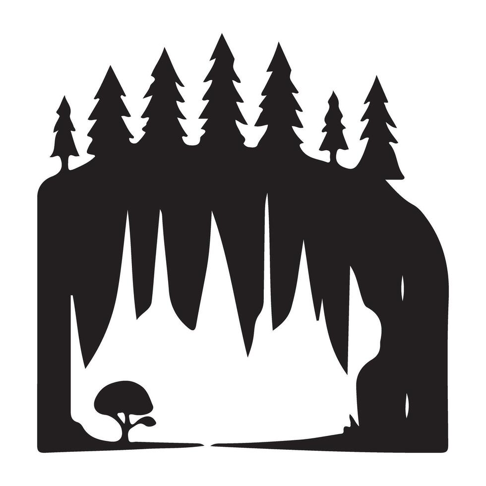 Enchanting Cave Entrance Silhouette Illustration Nature Exploration Design vector