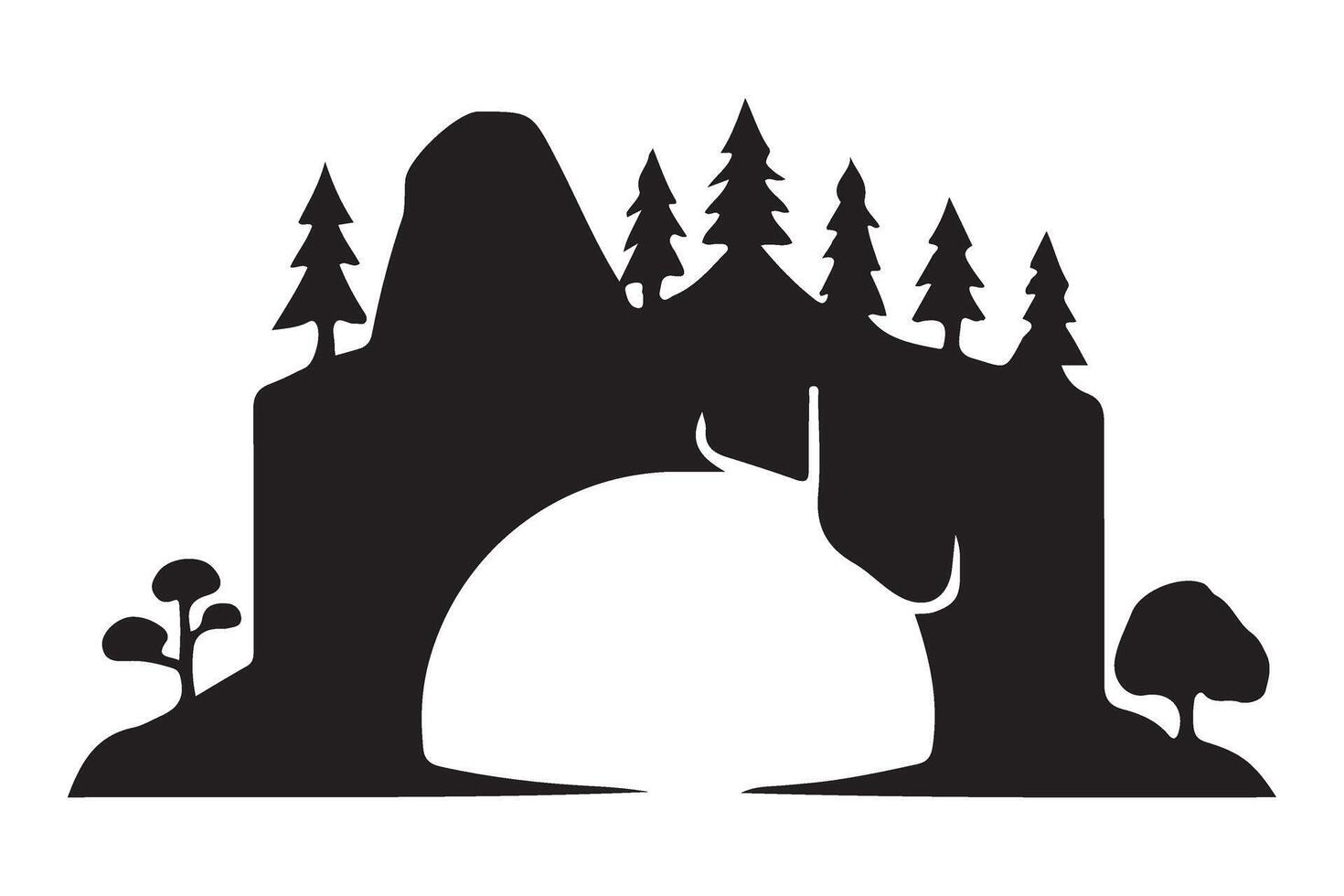 Minimalist Mountain Cave Forest Silhouette with Cave Design Artwork vector