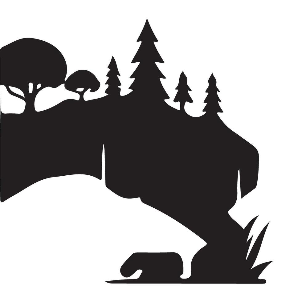 Majestic Mountain Cave Silhouette with Forest and Cave Art vector
