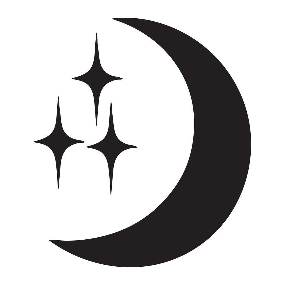 Crescent moon and bright stars silhouette astronomy concept art vector