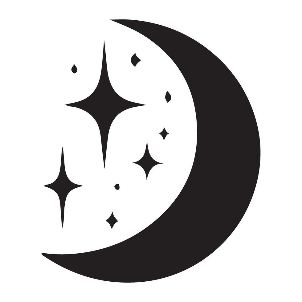 Crescent moon and stars celestial silhouette for night sky vector