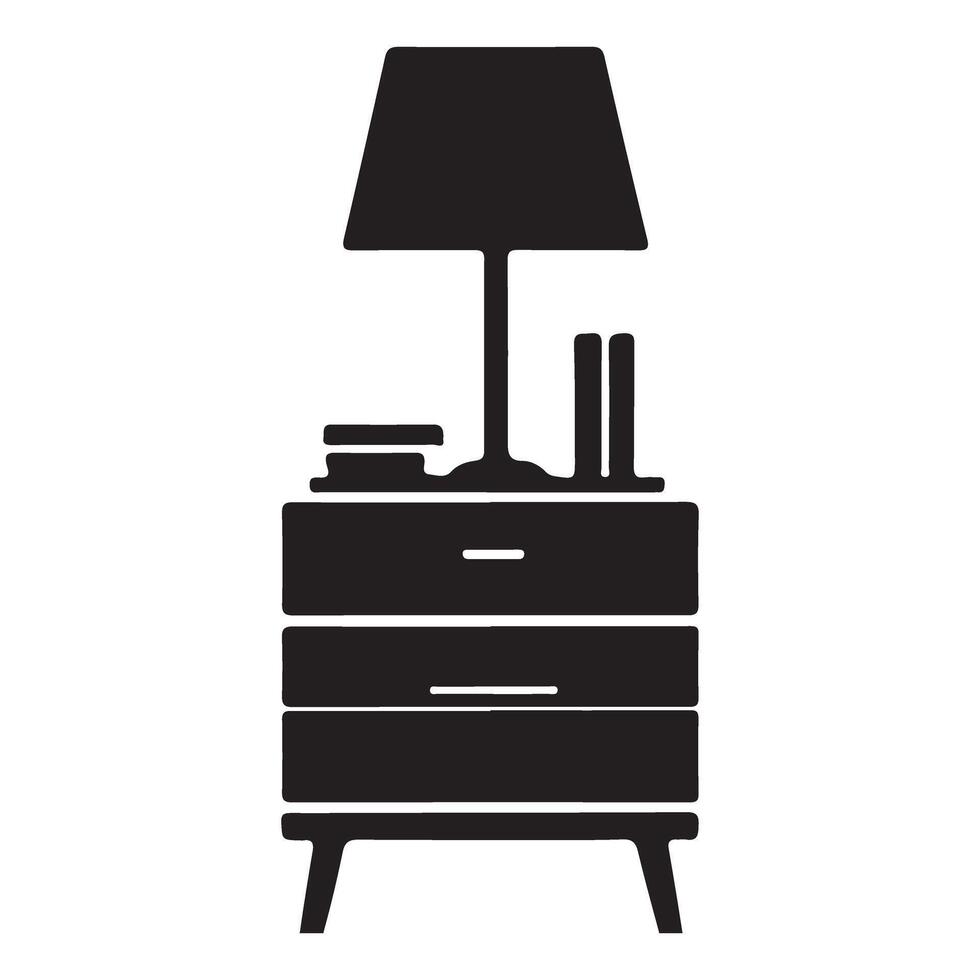 Nightstand with Lamp and Books Silhouette Illustration for Decor vector