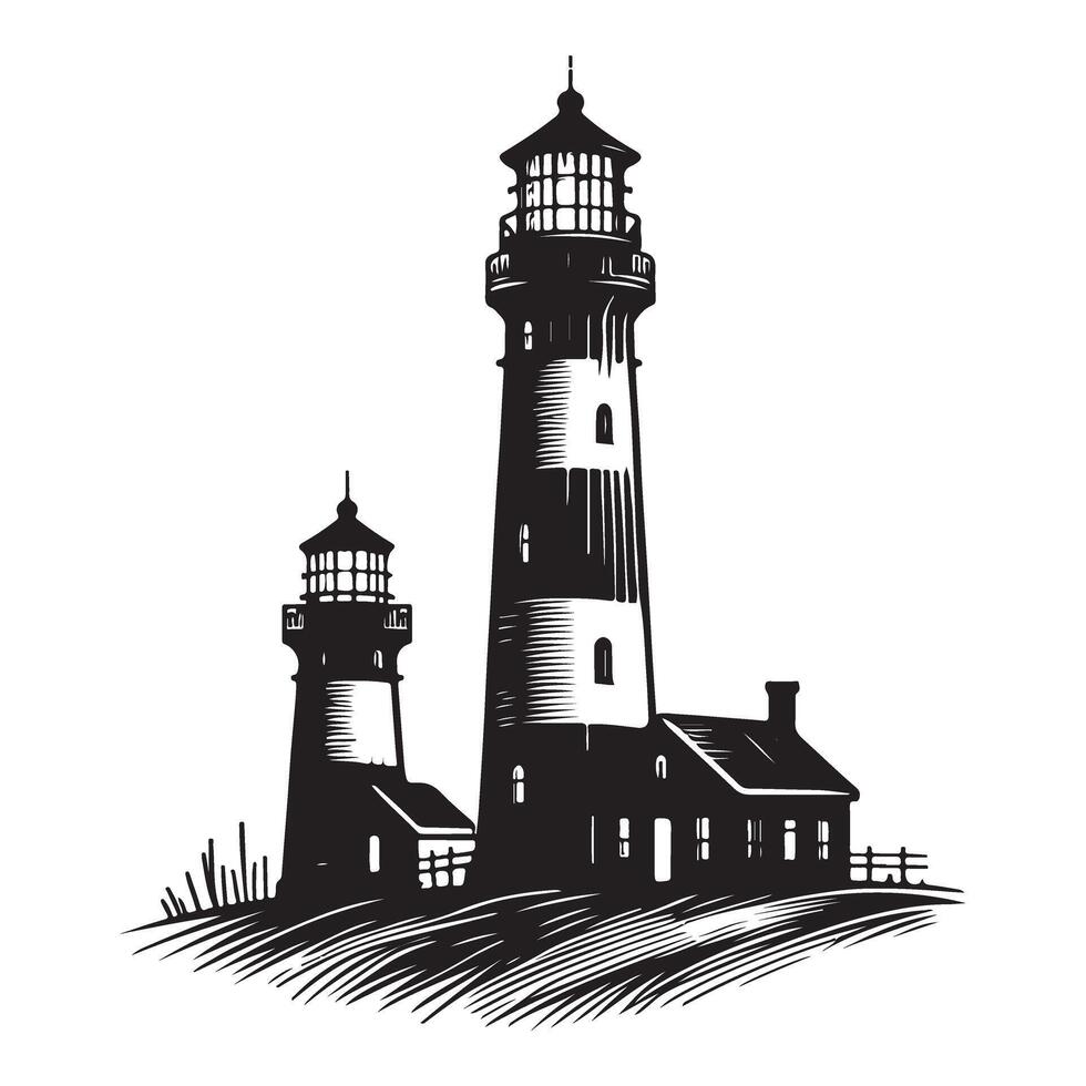 Lighthouse Silhouette Illustration Coastal Navigation Maritime Safety and Architecture vector