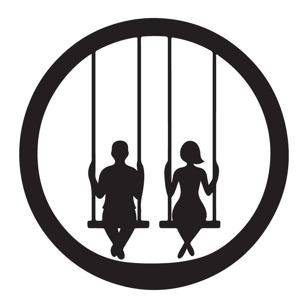 Couple on Swings Silhouette Illustration Romantic Scene Design vector