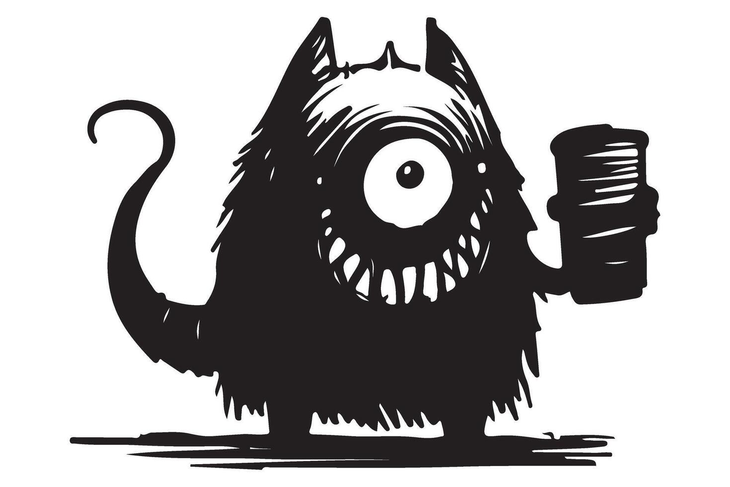 Monster with Coffee Silhouette Funny Character Illustration vector