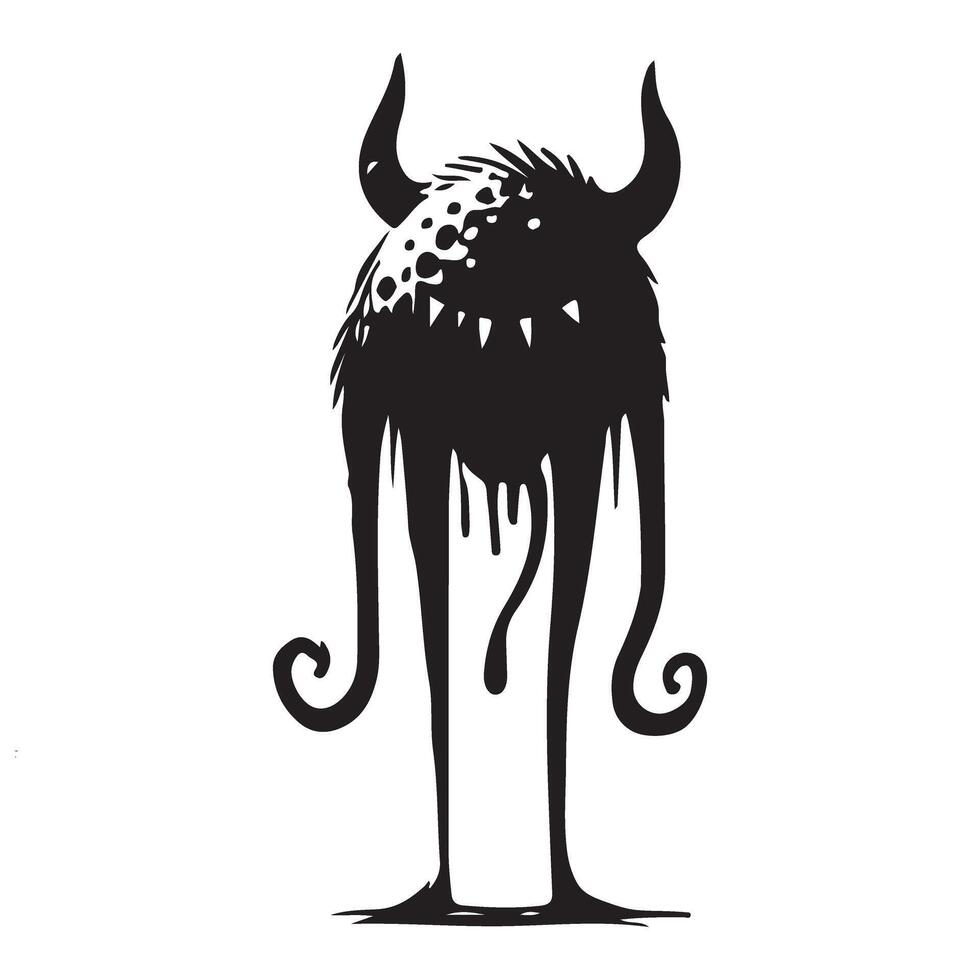 Tall Monster Silhouette Art with Horns and Dripping Details vector