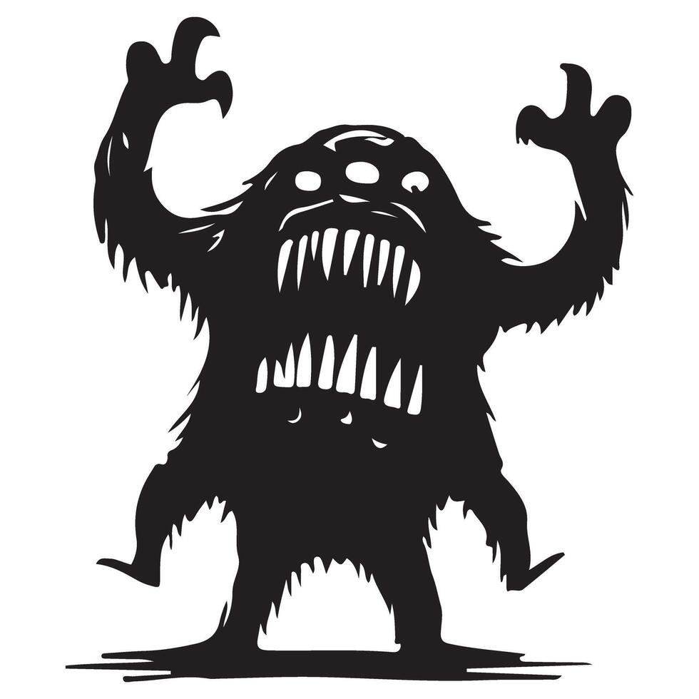 Fearsome Monster Silhouette Illustration with Sharp Teeth Design vector