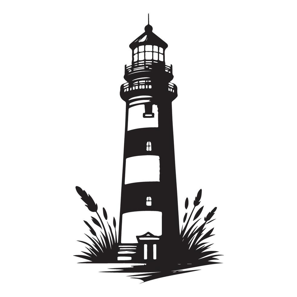 Lighthouse Silhouette Illustration with Coastal Scenery vector