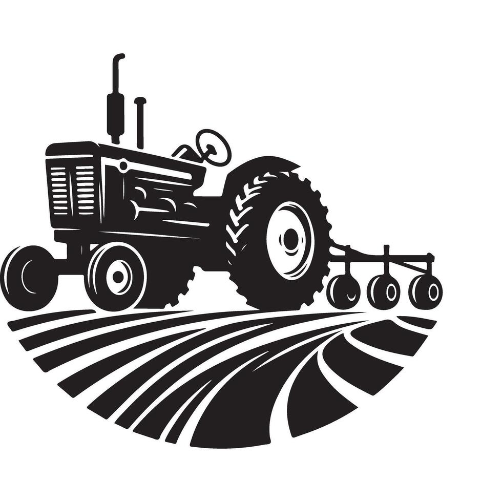 Tractor Silhouette on Field A Powerful Farming Agriculture vector