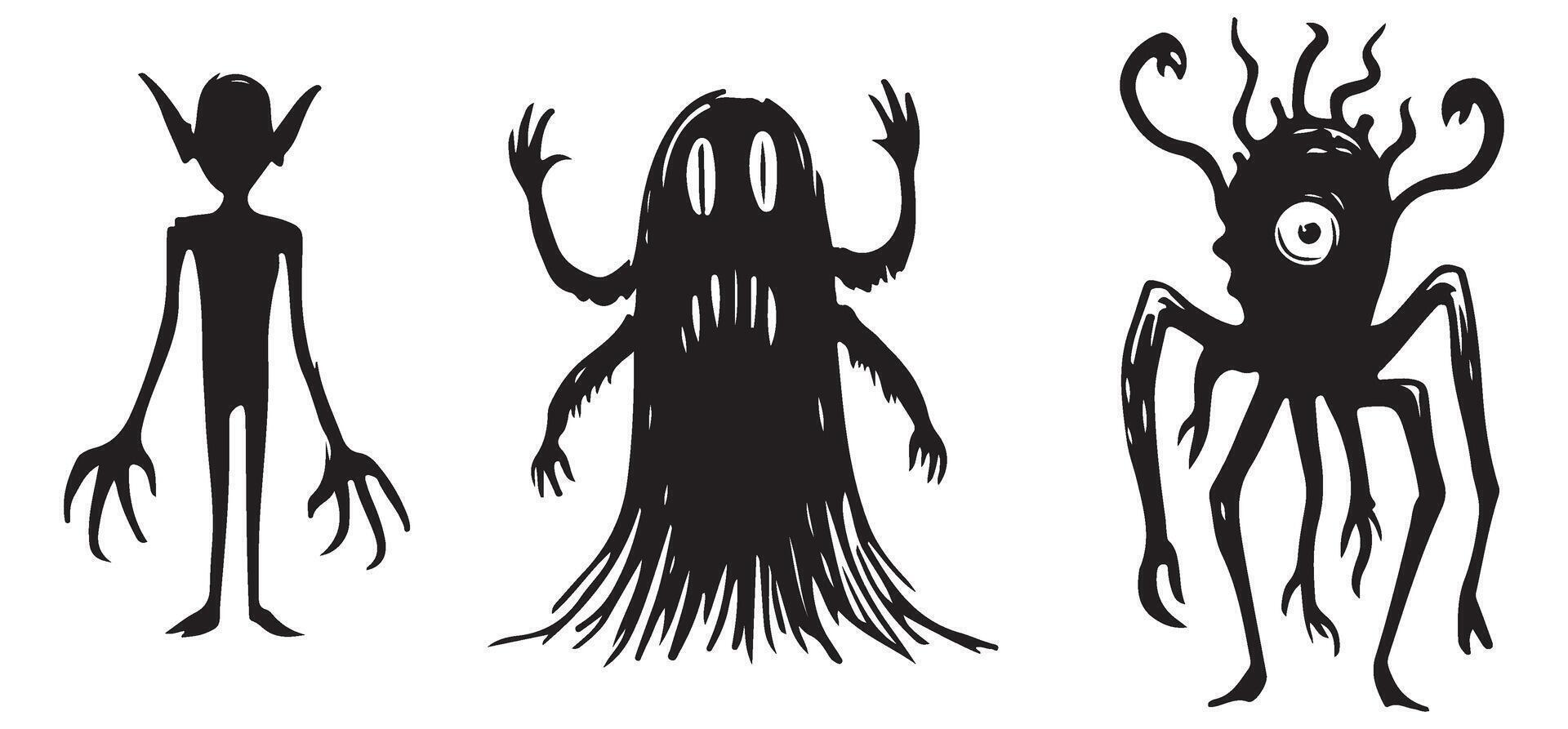 Monster Silhouette Collection Spooky Halloween Illustration Art vector