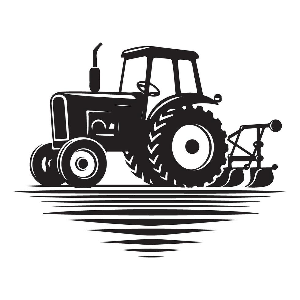 Classic Tractor Illustration Agriculture Farming Silhouette Vehicle Machinery vector