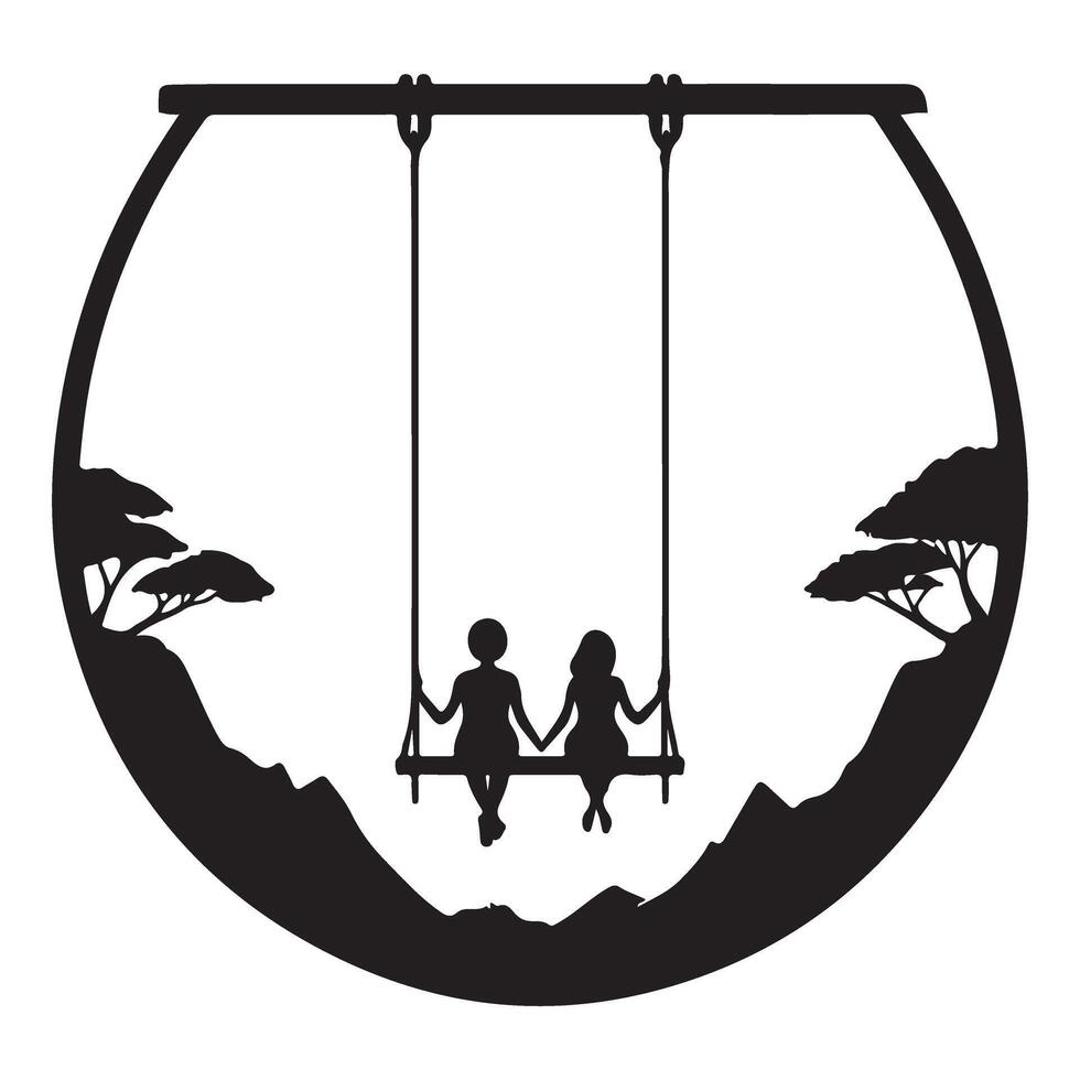 Children Silhouette Sitting on a Swing Illustration for Childhood Memories vector