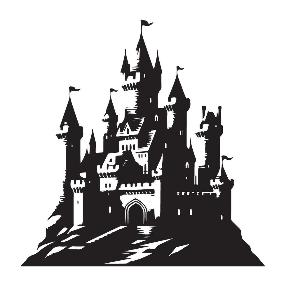 Magnificent Castle Silhouette Illustration Graphic Fairytale Fantasy Design Element vector