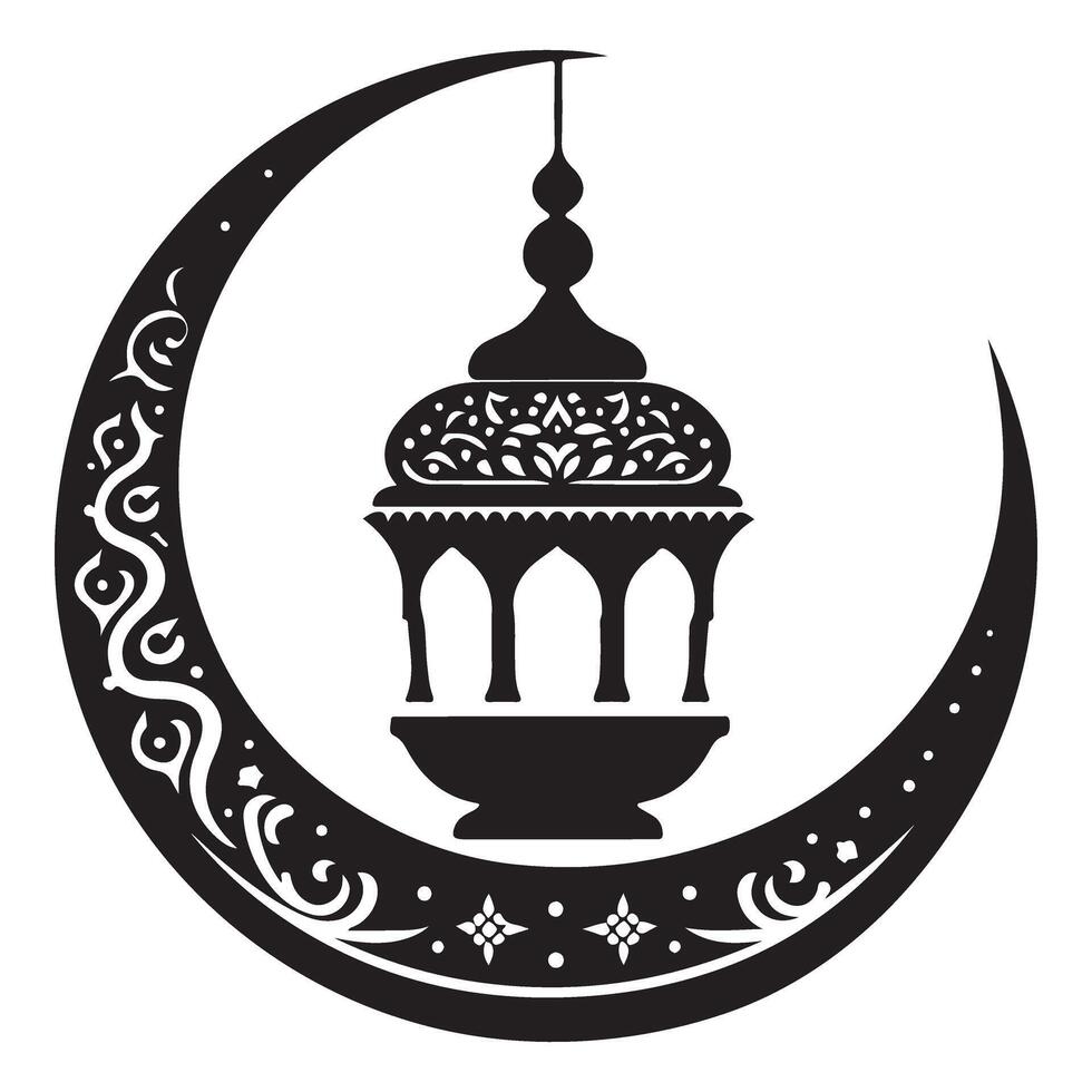 Ramadan Lantern with Crescent Moon Silhouette Illustration for Islamic Holidays vector