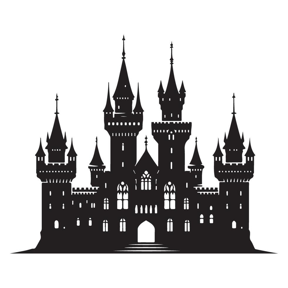 Majestic Castle Silhouette with Towers and Spires an Ethereal Illustration vector