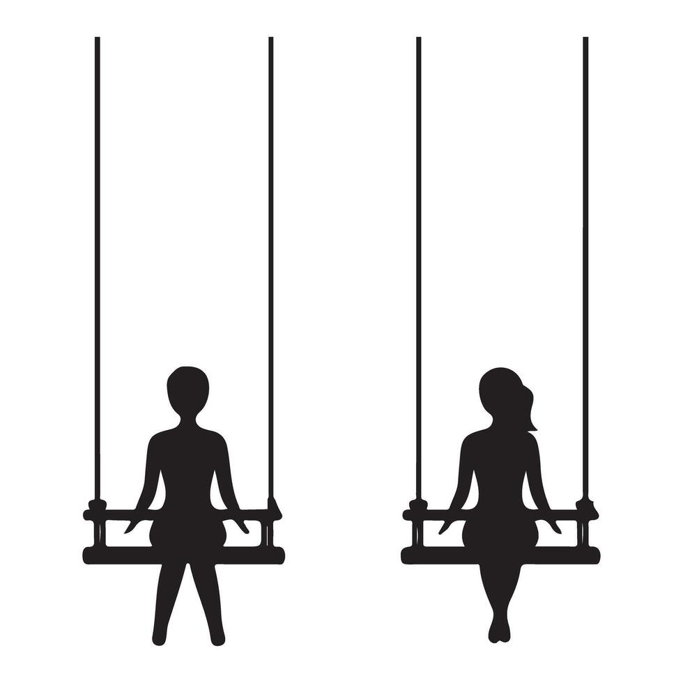 People on Swings Silhouette Enjoying Outdoors Recreation Illustration vector